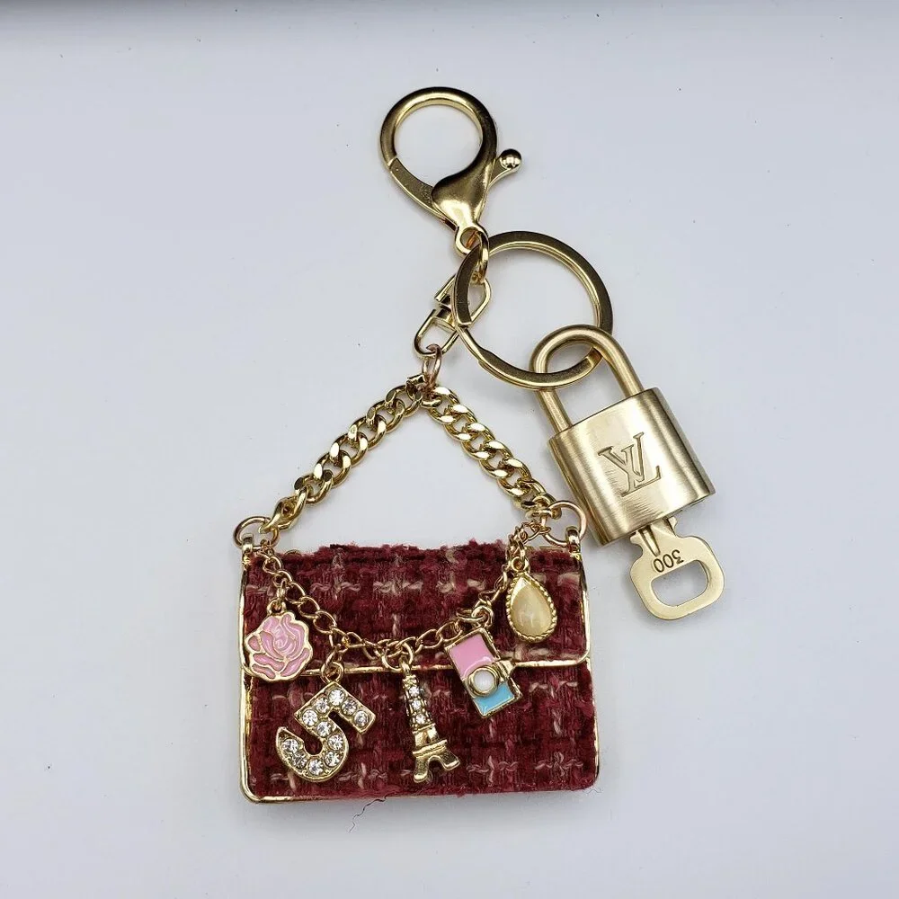 Authentic Louis Vuitton Gold Padlock 🔒 Key Set w/ Unbranded Tweed Bag Charm